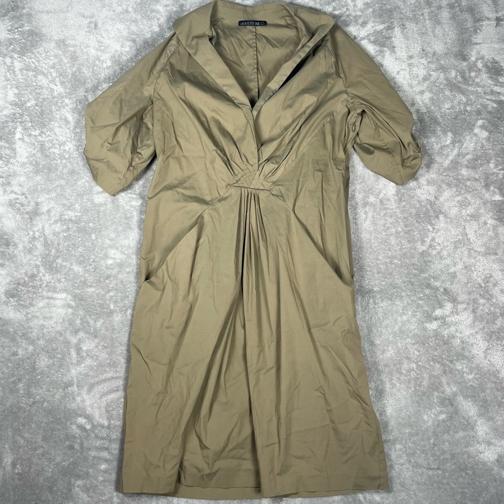 Lafayette 148 Dress Women’s Medium Green Knee Length Collar Ruched Casual - Picture 2 of 9